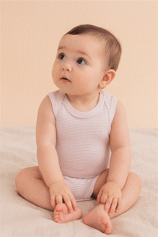 Boumini Pamuklu Bebek ÇıtÇıtlı Atlet Body Pembe Çizgili Zarf Yaka 0-36 ay