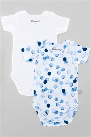 Body&Zıbın Boumini 2'li Erkek Bebek Kısa Kollu Body Seti Yuvarlaklar Mavi Uygun Bebe