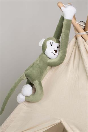 Boumini Toys Boyuna Sarılan Peluş Maymun Yeşil Elleri Çıtçıtlı 55 cm