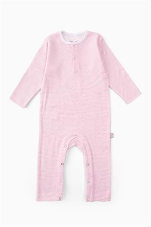 Boumini Bebek Uzun Kollu Çıtçıtlı Tulum Pembe Çizgili