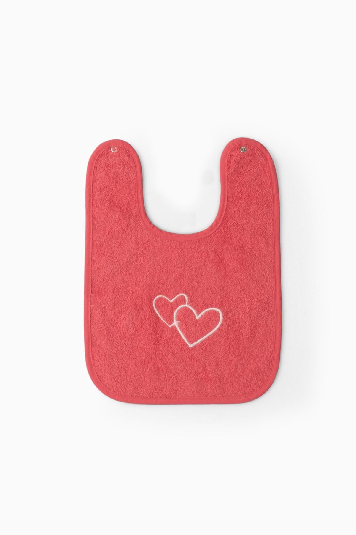 Büyük Boy Havlu Mama Önlüğü 27x37 cm Kalp Nakışlı Kırmızı