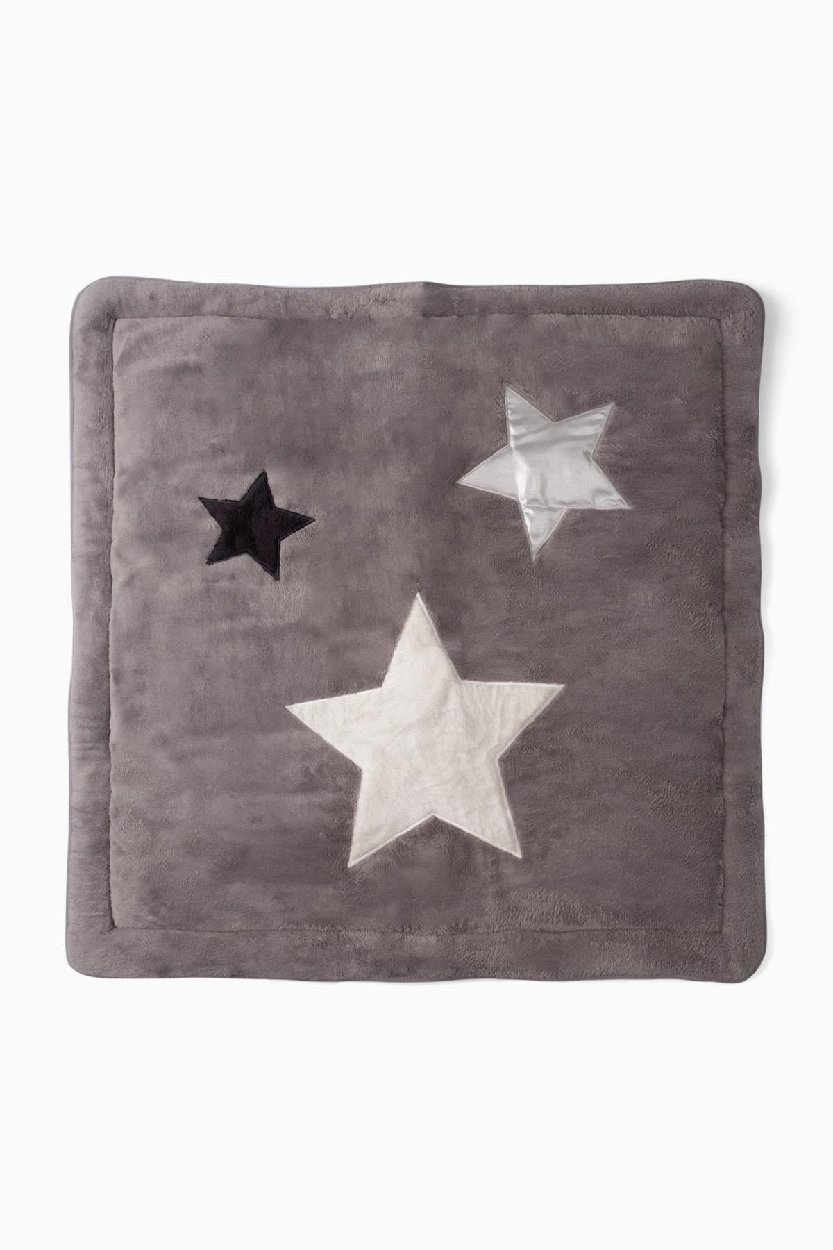 Üç Yıldızlı Welsoft Emekleme Minderi 100x100x5 cm Oyun Matı Gri