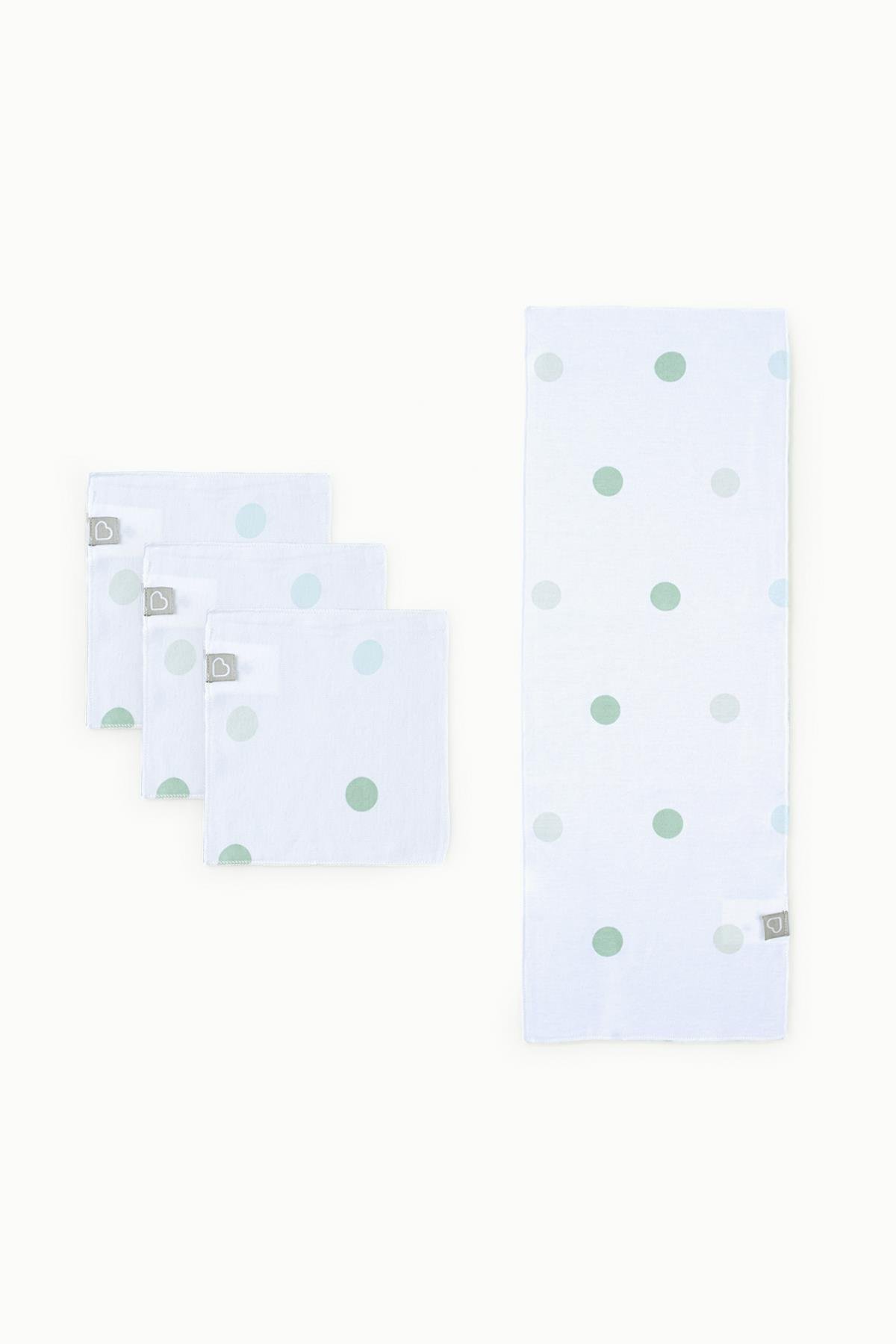 Boumini Bebek Omuz ve 3'lü Ağız Bezi Yeşil Puantiyeler