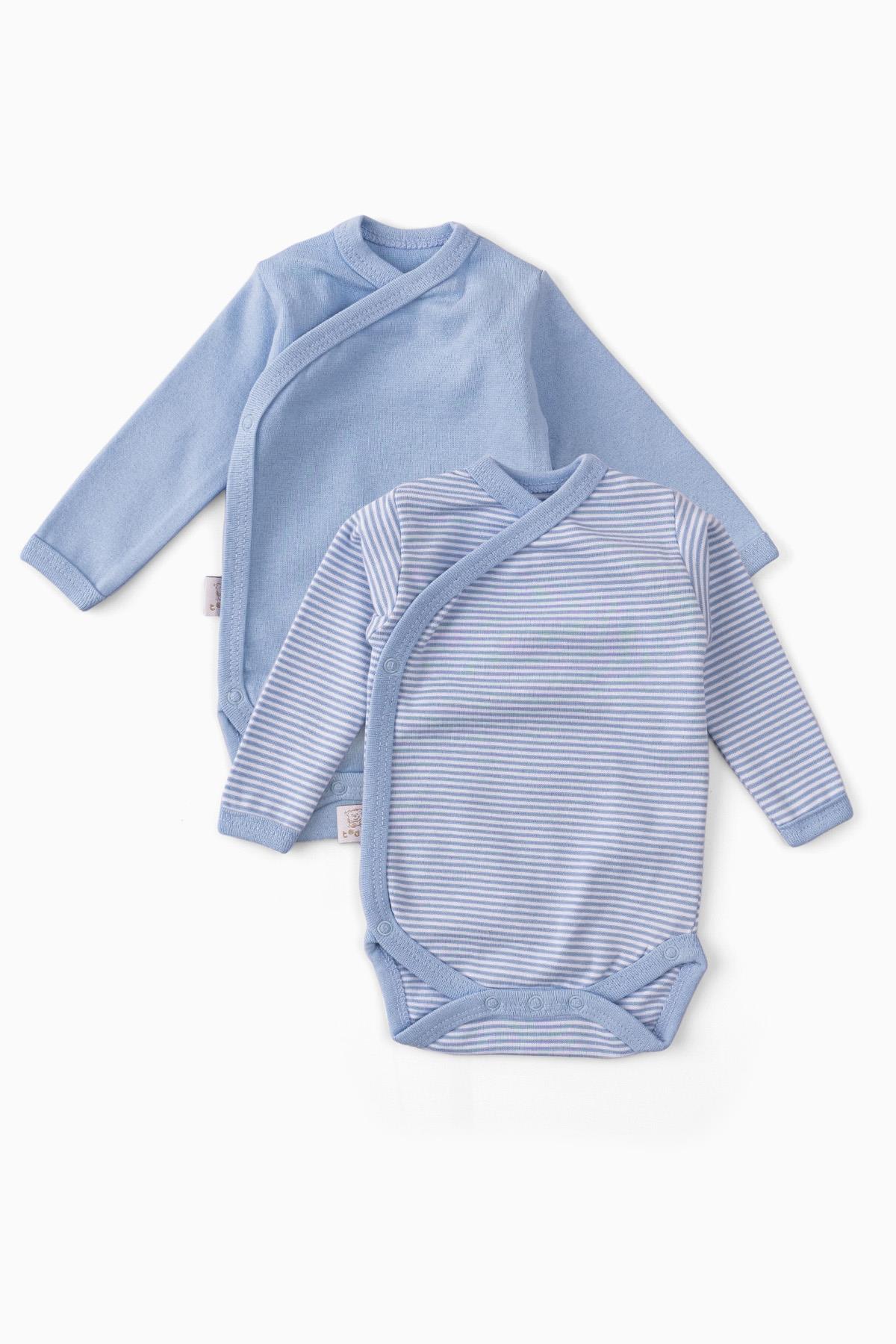 2'li Uzun Kollu Kruvaze Yandan Kapama Bebek Çıtçıtlı Body MaviBody&Zıbın 2'li Uzun Kollu Kruvaze Yandan Kapama Bebek Çıtçıtlı Body Mavi Uygun Bebe