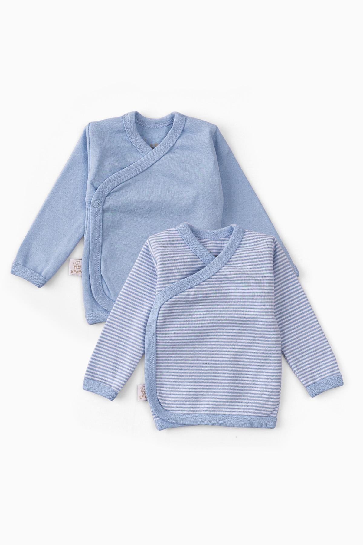 2'li Uzun Kollu Yandan Kapama Bebek Tişörtü MaviTişört 2'li Uzun Kollu Yandan Kapama Bebek Tişörtü Mavi Uygun Bebe