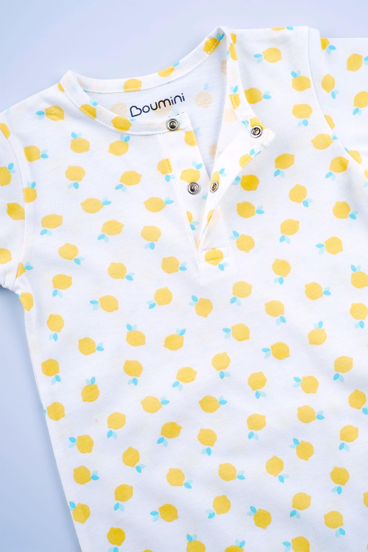 Boumini Pamuklu Bebek Kısa Kollu Şort Tulum Sarı Limonlar