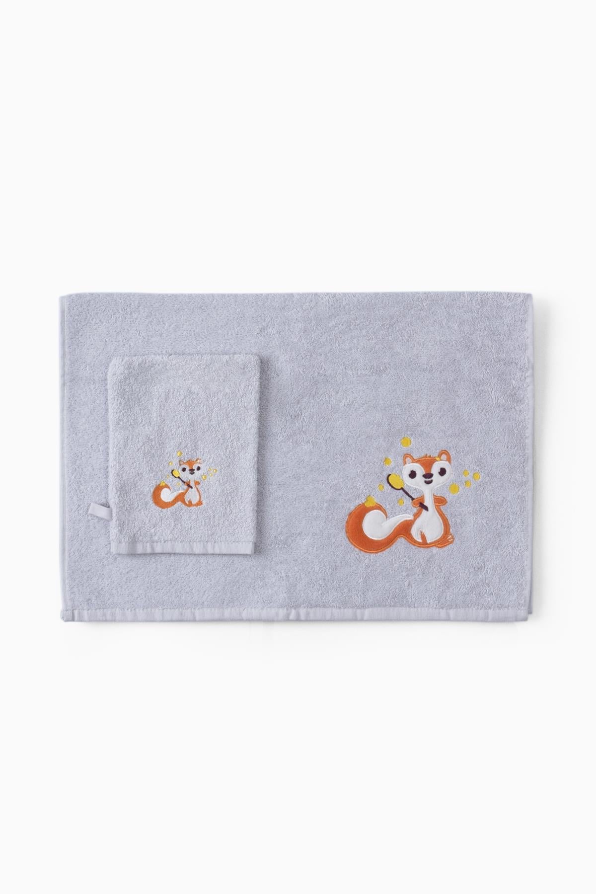 2 Parça Bebek Havlu Kese 50x100 cm Sincap Nakışlı