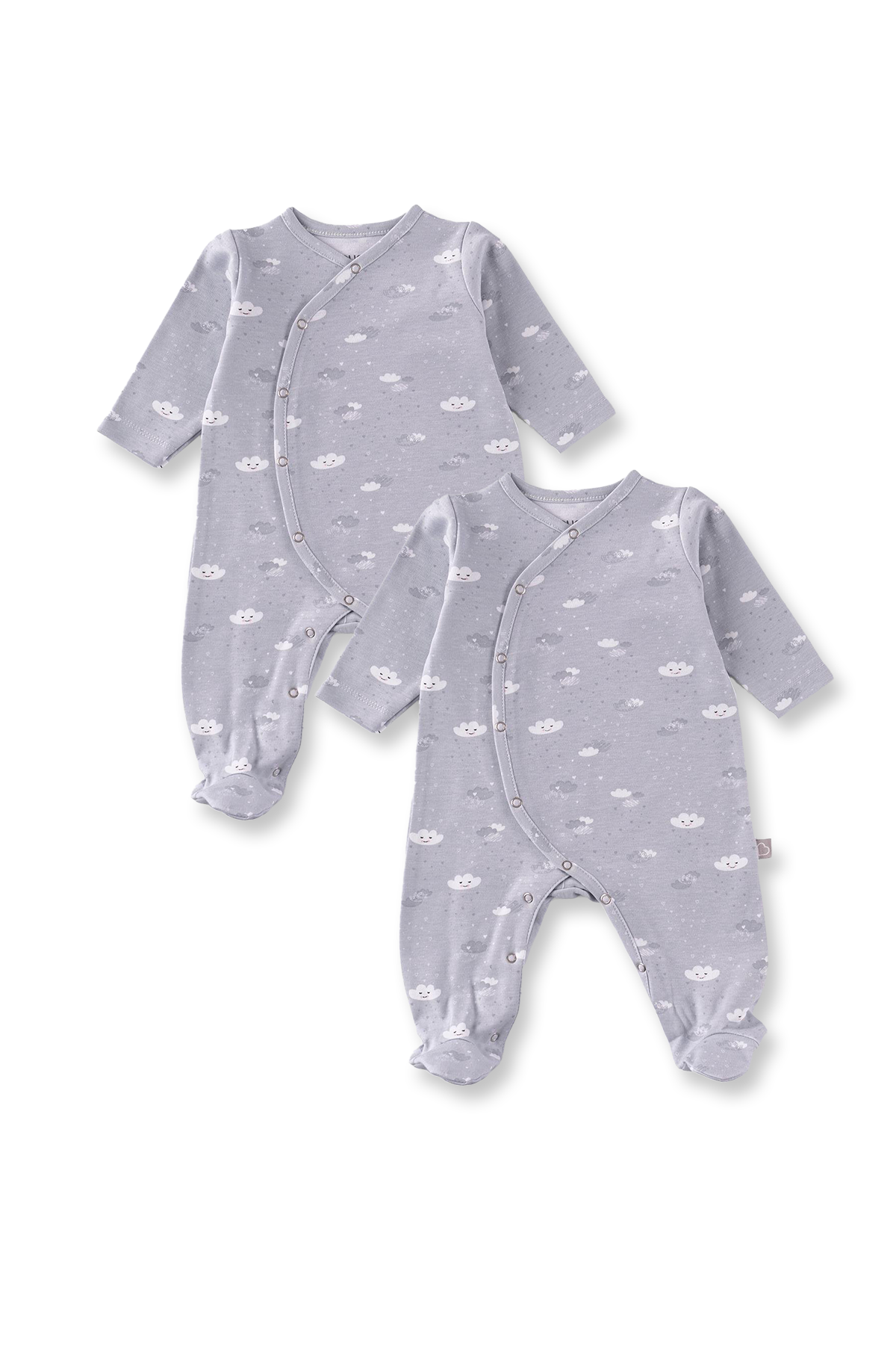 Boumini Pamuklu 2'li Bebek Patikli Tulum Gülen Bulutlar Gri