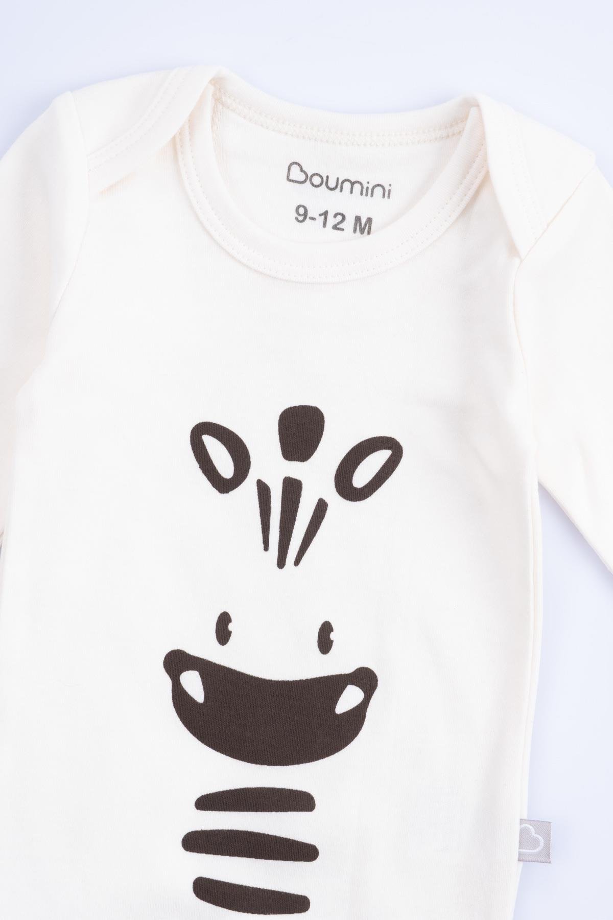 Boumini Uzun Kollu Pamuklu Bebek Çıtçıtlı Body Ekru Zürafa