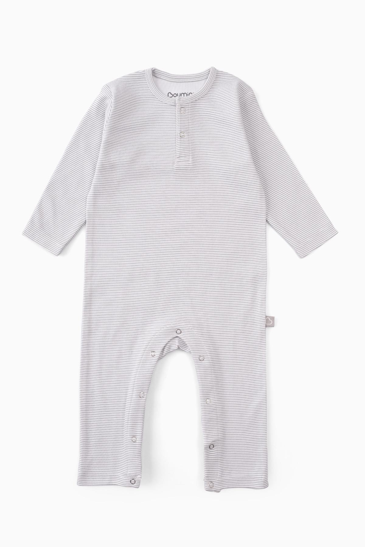 Boumini Bebek Uzun Kollu Çıtçıtlı Tulum Gri Çizgili