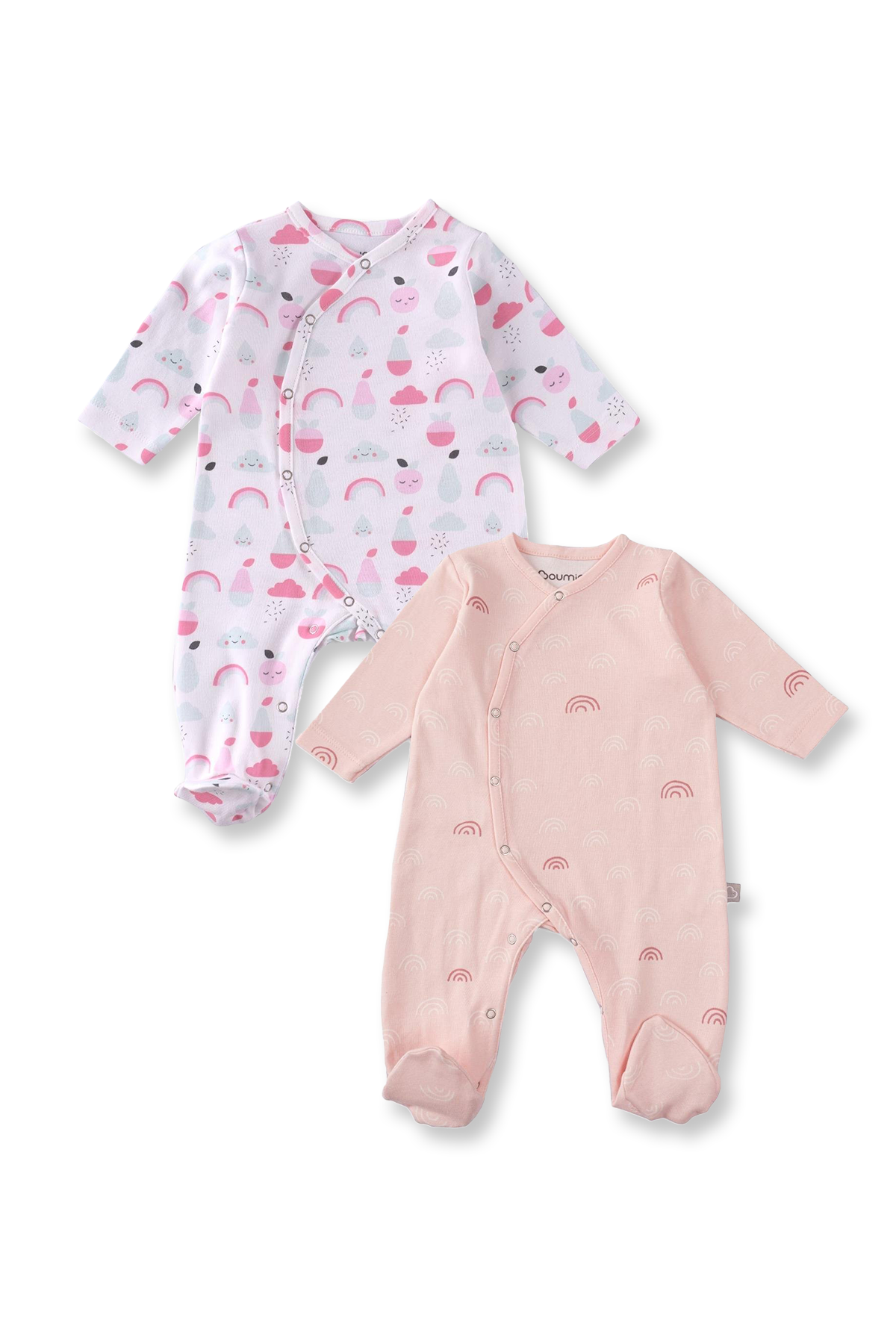 Boumini Pamuklu 2'li Bebek Patikli Tulum Desenli Pembe