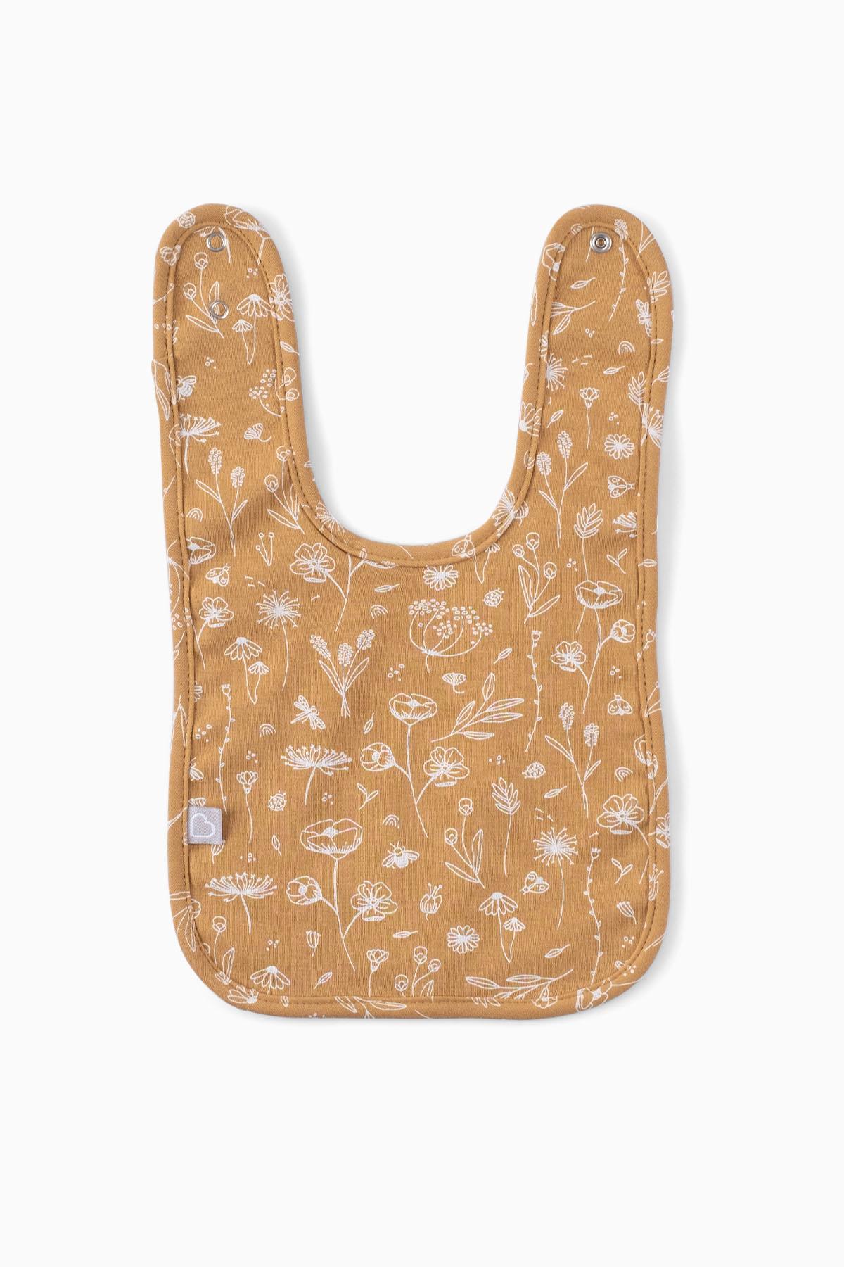 Boumini Sıvı Geçirmez Mama Önlüğü Bahar Çiçekli Hardal 21x35cm