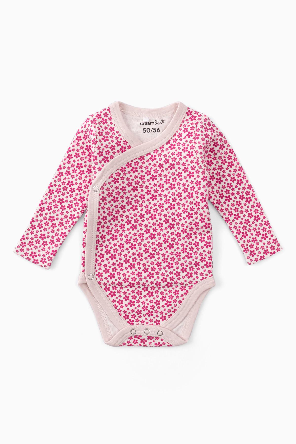 Kız Bebek Yandan Kapama Kruvaze Body Küçük Çiçekli Pembe