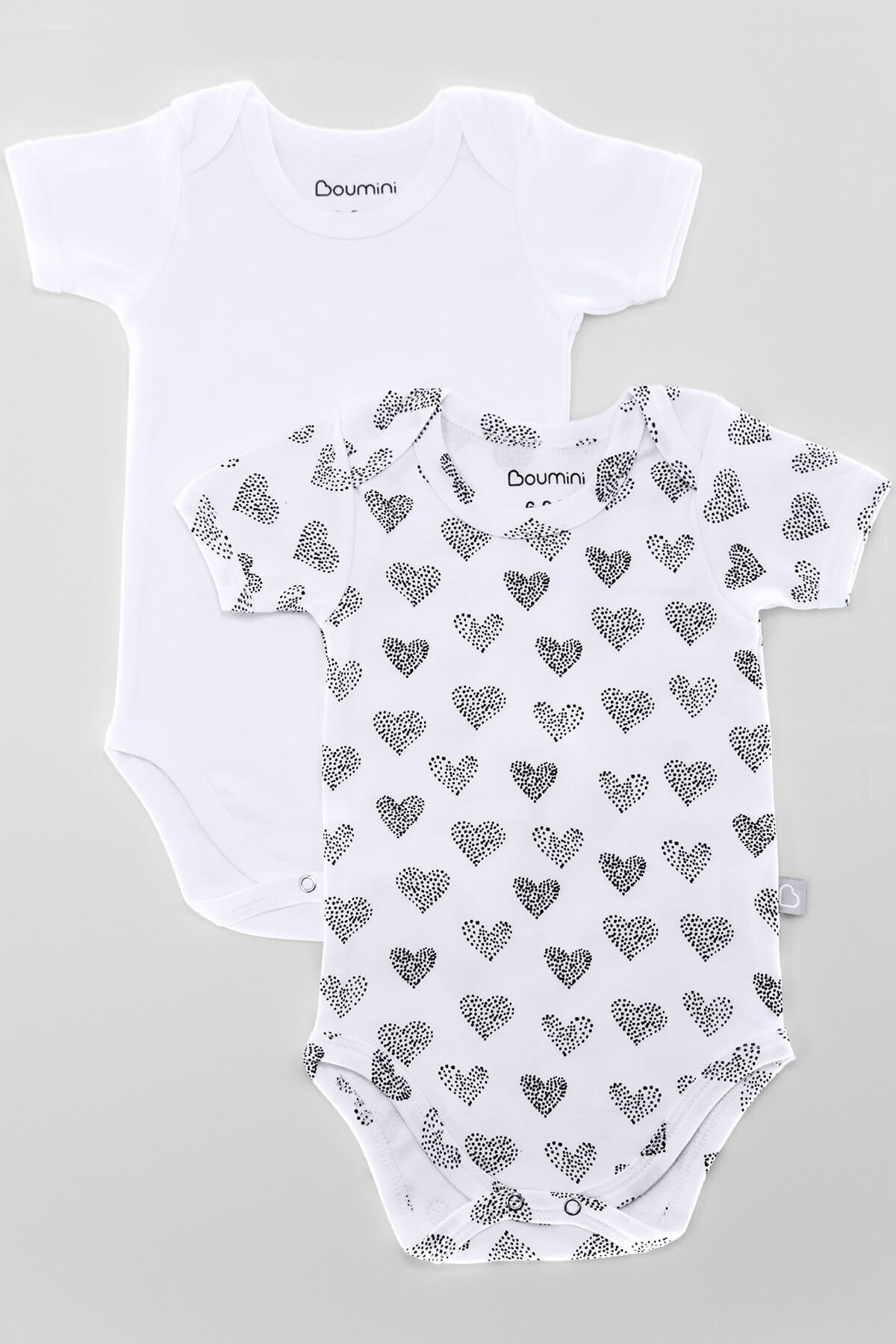 Body&Zıbın Boumini 2'li Kız Bebek Kısa Kollu Body Seti Kalpler Uygun Bebe