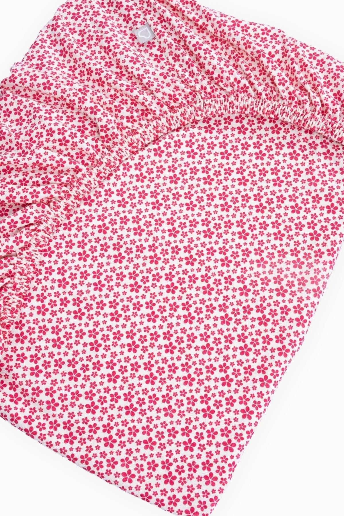 BouminiBoumini % 100 Pamuklu Bebek Lastikli Çarşaf ve Yastık Kılıf Seti 70x140 cm Pembe ÇiçekliBebek Lastikli Çarşaf