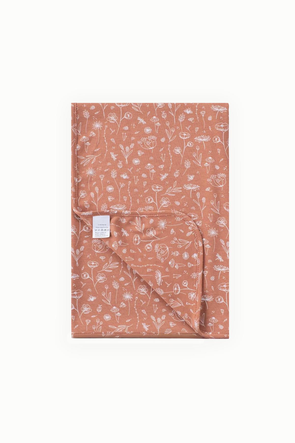 BouminiBoumini 80x80 cm %100 Pamuklu Çift Katlı Bebek Battaniyesi Bahar Çiçekli KiremitBattaniye