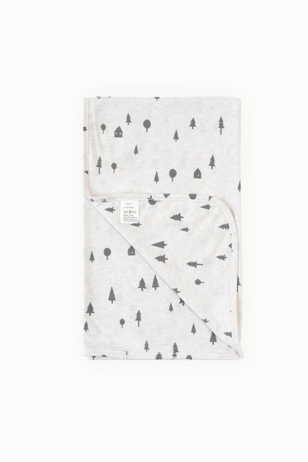 BouminiBoumini 80x80 cm %100 Pamuklu Çift Katlı Bebek Battaniyesi Çam Ormanı BejBattaniye