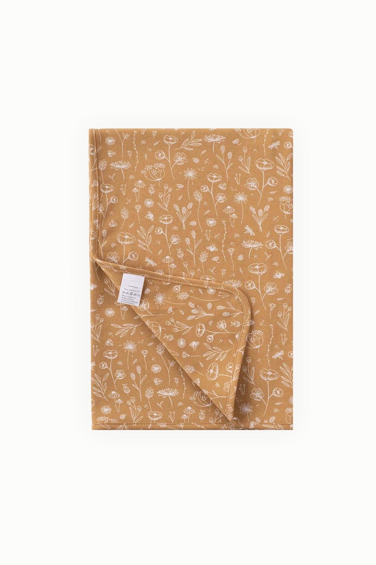 BouminiBoumini 80x80 cm %100 Pamuklu Çift Katlı Bebek Battaniyesi Bahar Çiçekli HardalBattaniye