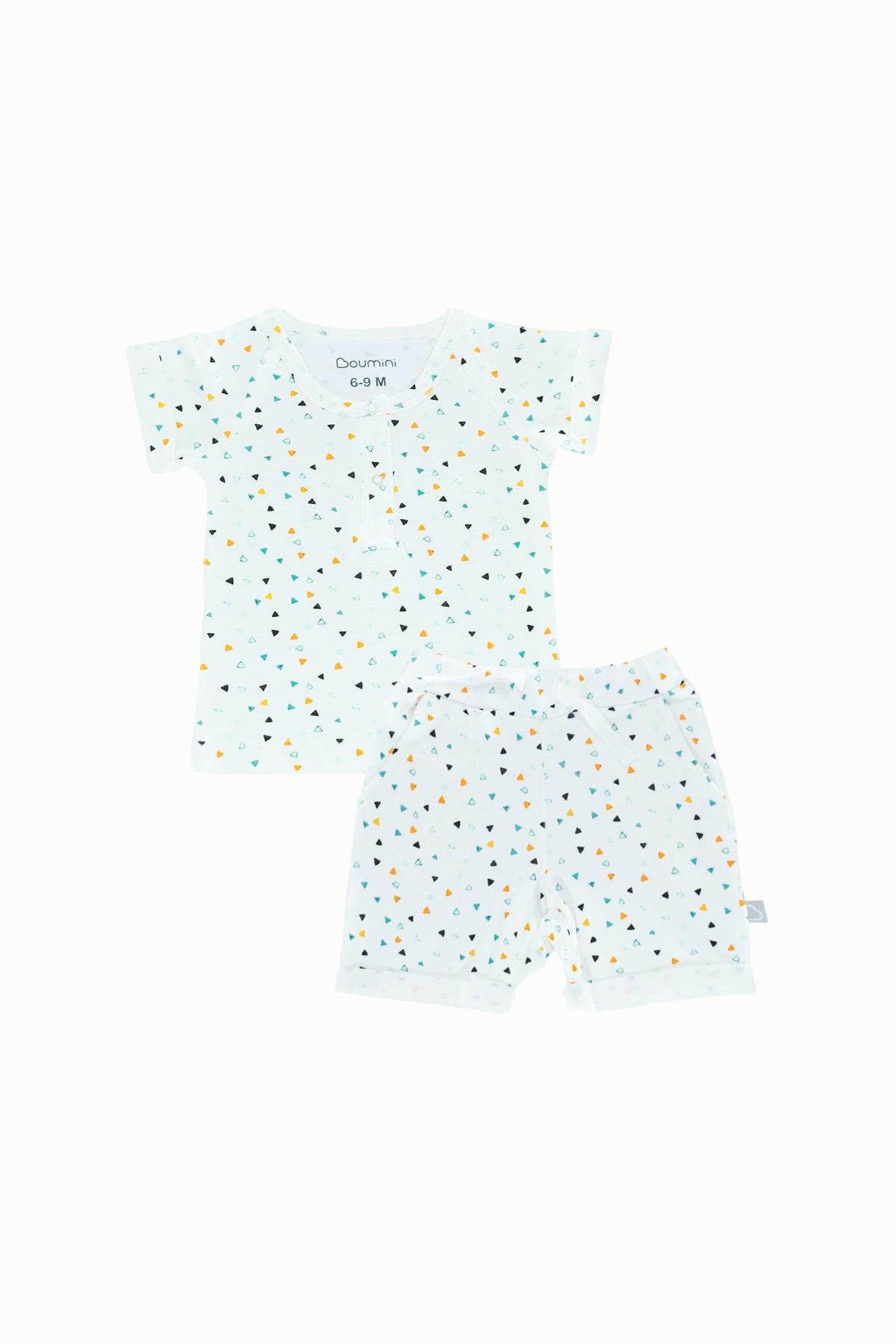 BouminiBoumini Bebek Çocuk Tişört Şort Takım Renkli ÜçgenlerAlt Üst Takım