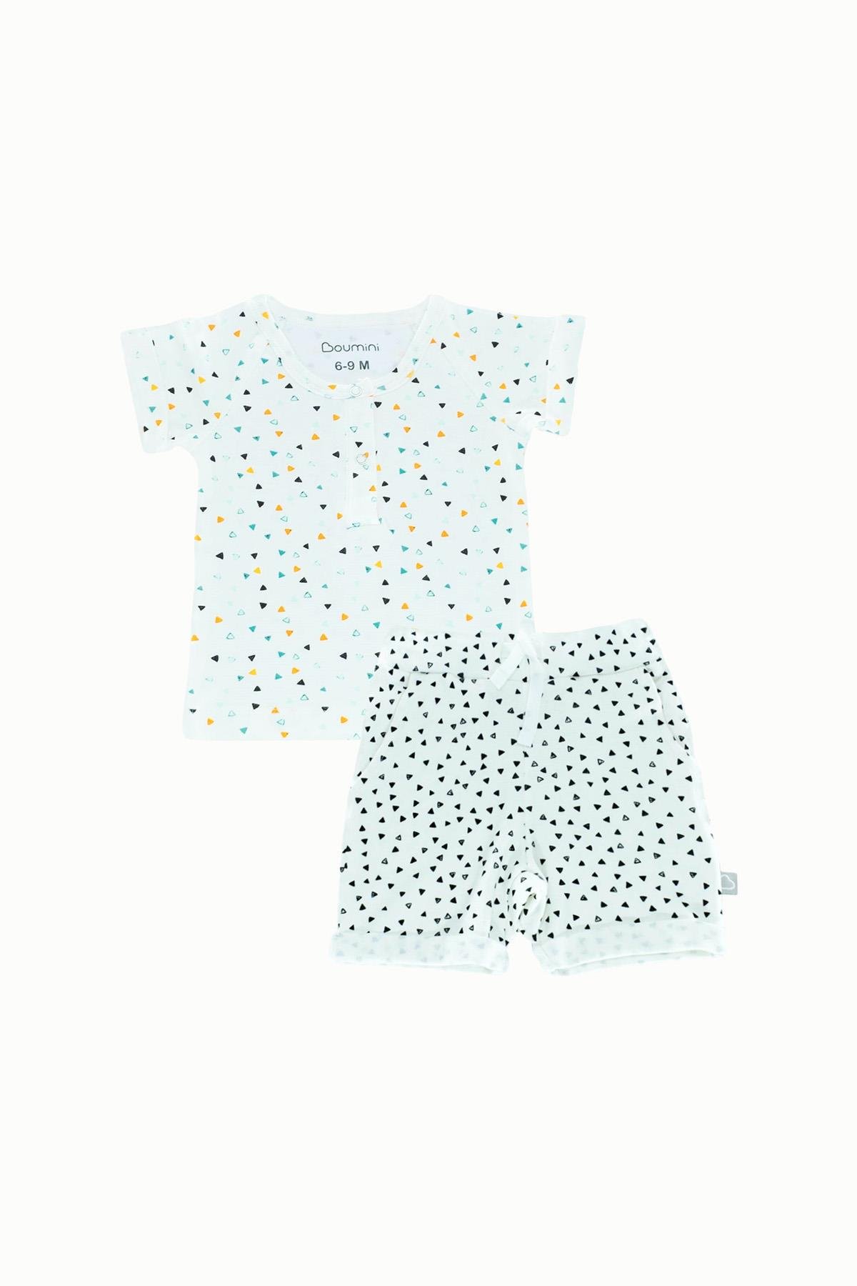 BouminiBoumini Bebek Çocuk Tişört Şort Takım Üçgenler SiyahAlt Üst Takım