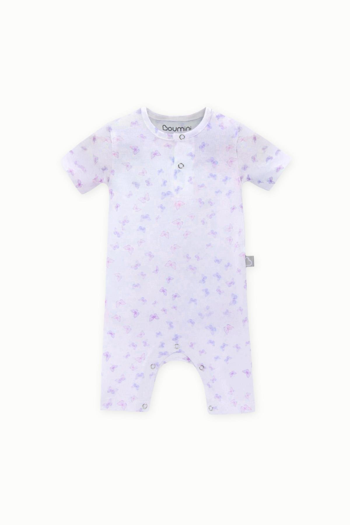 BouminiBoumini Bebek Pamuklu Kısa Kollu Şort Tulumu Kelebekler LilaTulum