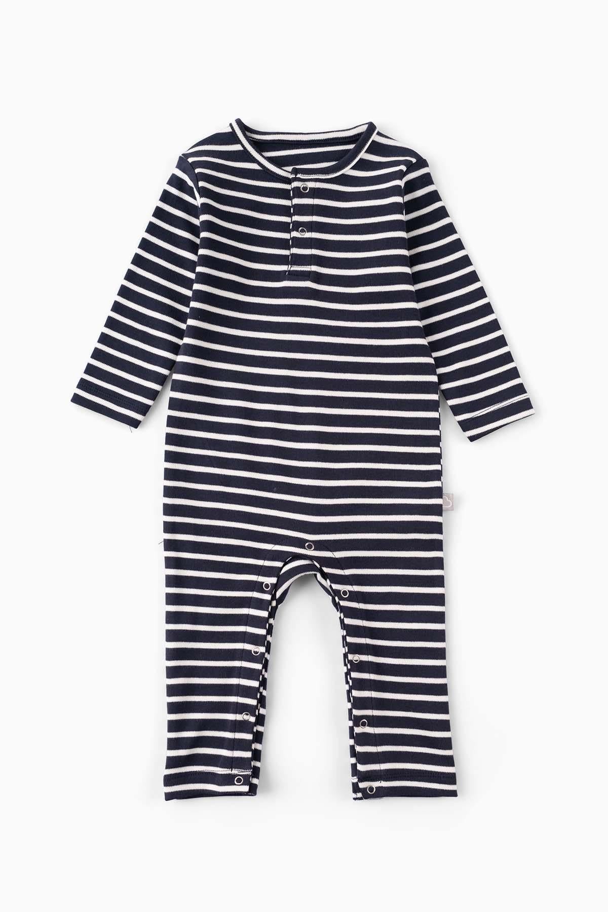 Boumini Bebek Uzun Kollu Çıtçıtlı Tulum Çizgili LacivertTulum Boumini Bebek Uzun Kollu Çıtçıtlı Tulum Çizgili Lacivert Boumini