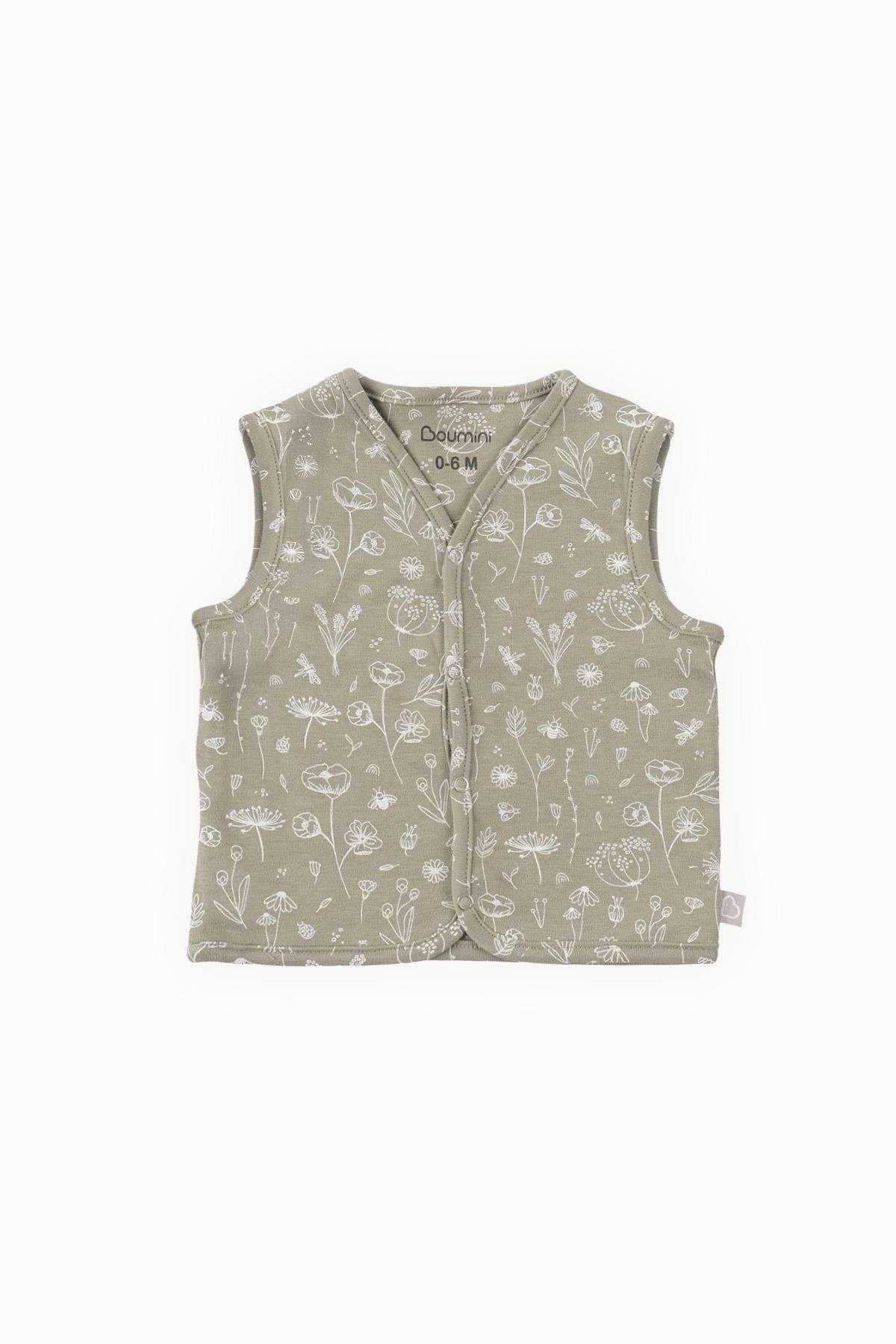 BouminiBoumini Bebek Yelek Çift Taraflı Bahar Çiçekli HakiYelek