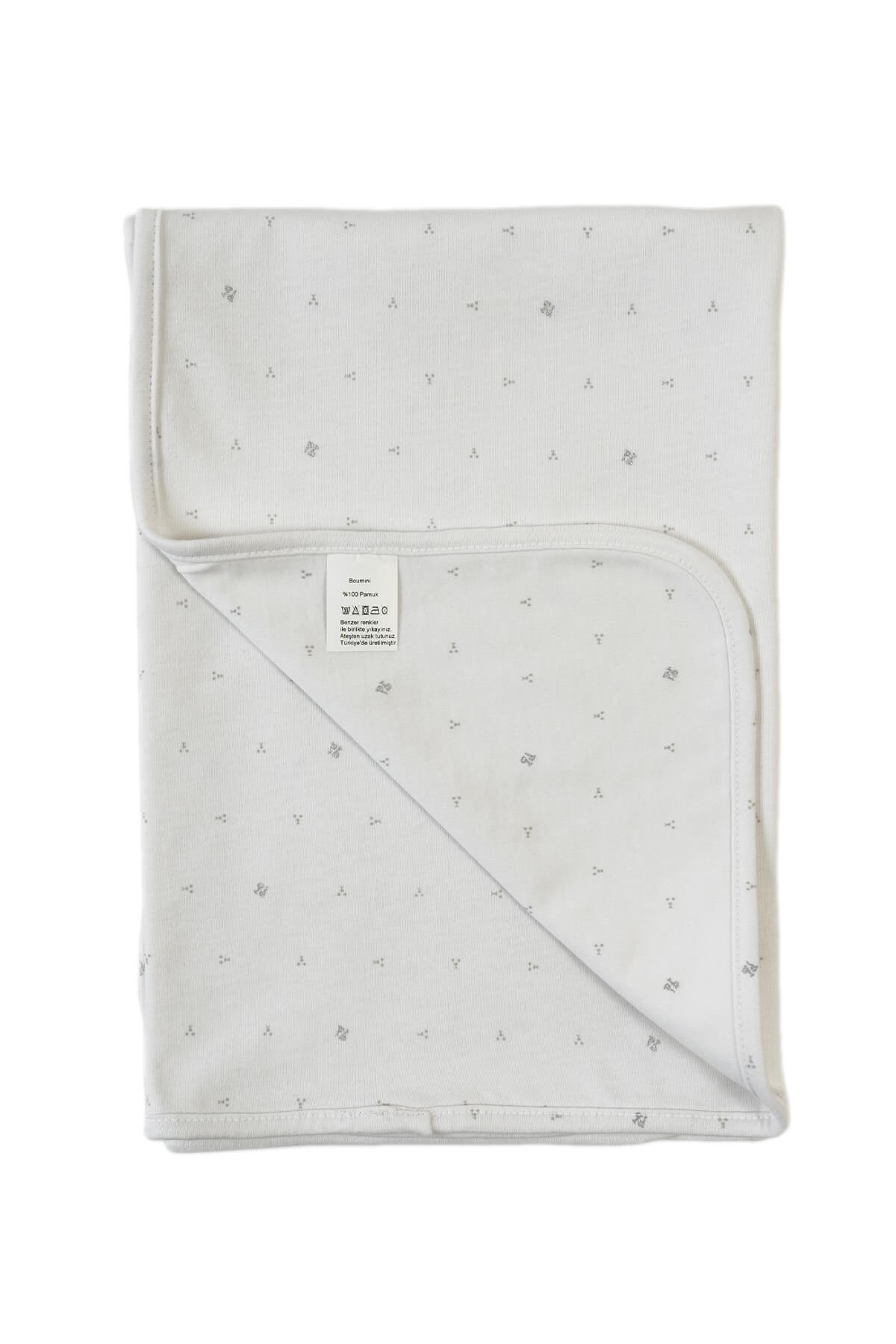 Boumini Kalın Penye Battaniye Çift Katlı Doğal Pamuk Beyaz 80x80 cm