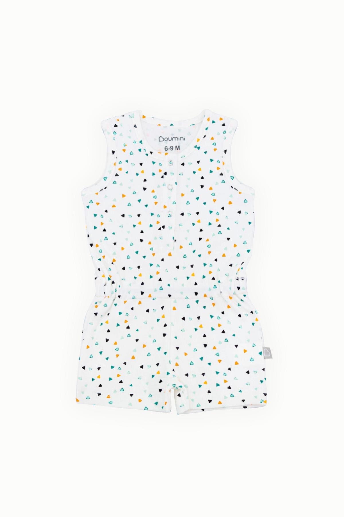 BouminiBoumini Kolsuz Beli Lastikli Şort Tulum Salopet Üçgenler RenkliKız Çocuk Tulum Salopet