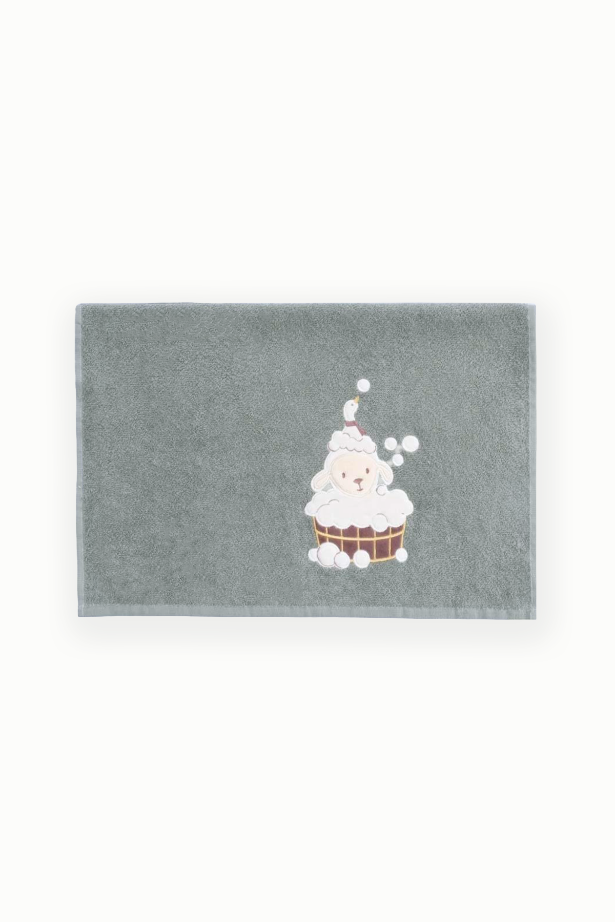 BouminiBoumini Kuzu Nakışlı Pamuk Bebek Havlusu (50x100 cm) HakiHavlu & Bornoz