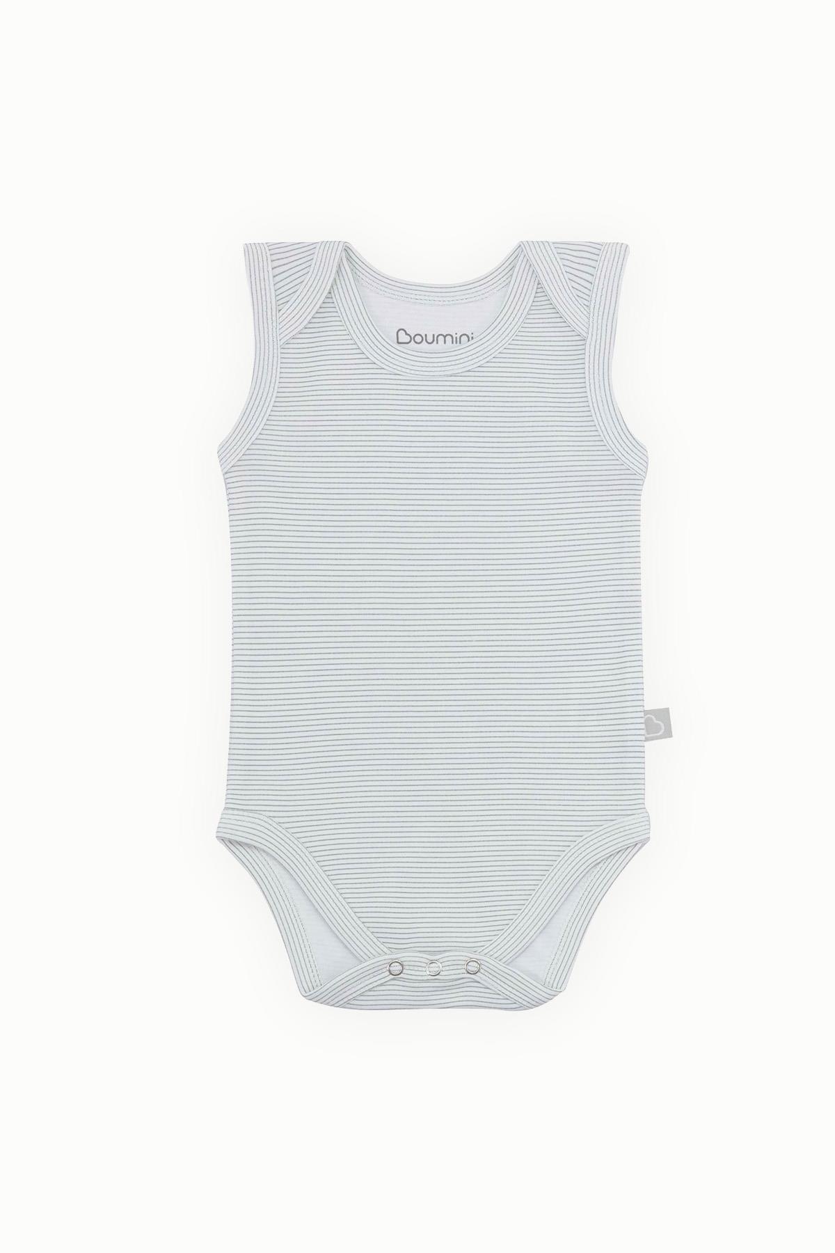 BouminiBoumini Pamuklu Bebek ÇıtÇıtlı Atlet Body Siyah Çizgili Zarf YakaBody&Zıbın