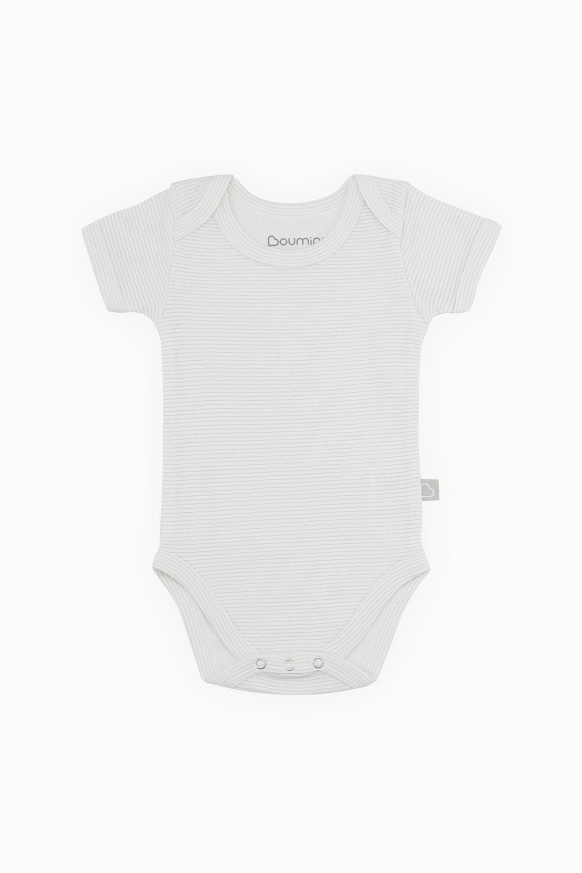 BouminiBoumini Pamuklu Bebek Kısa Kollu Çıtçıtlı Body Krem Çizgili Zarf Yaka 0-36 ayBody&Zıbın