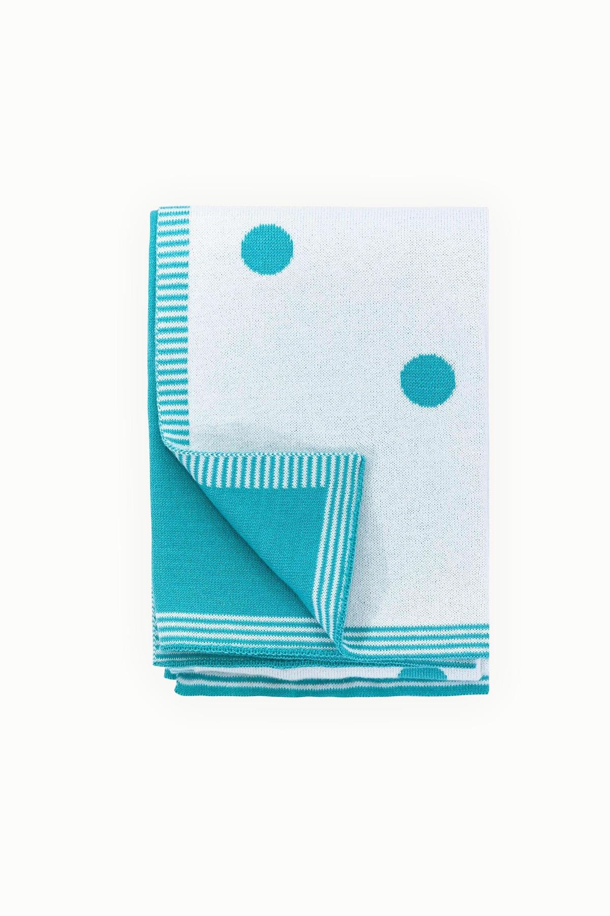 BouminiBoumini Puantiyeli Triko Bebek Battaniyesi Çift Renkli Turkuaz Beyaz 70x90cmBattaniye
