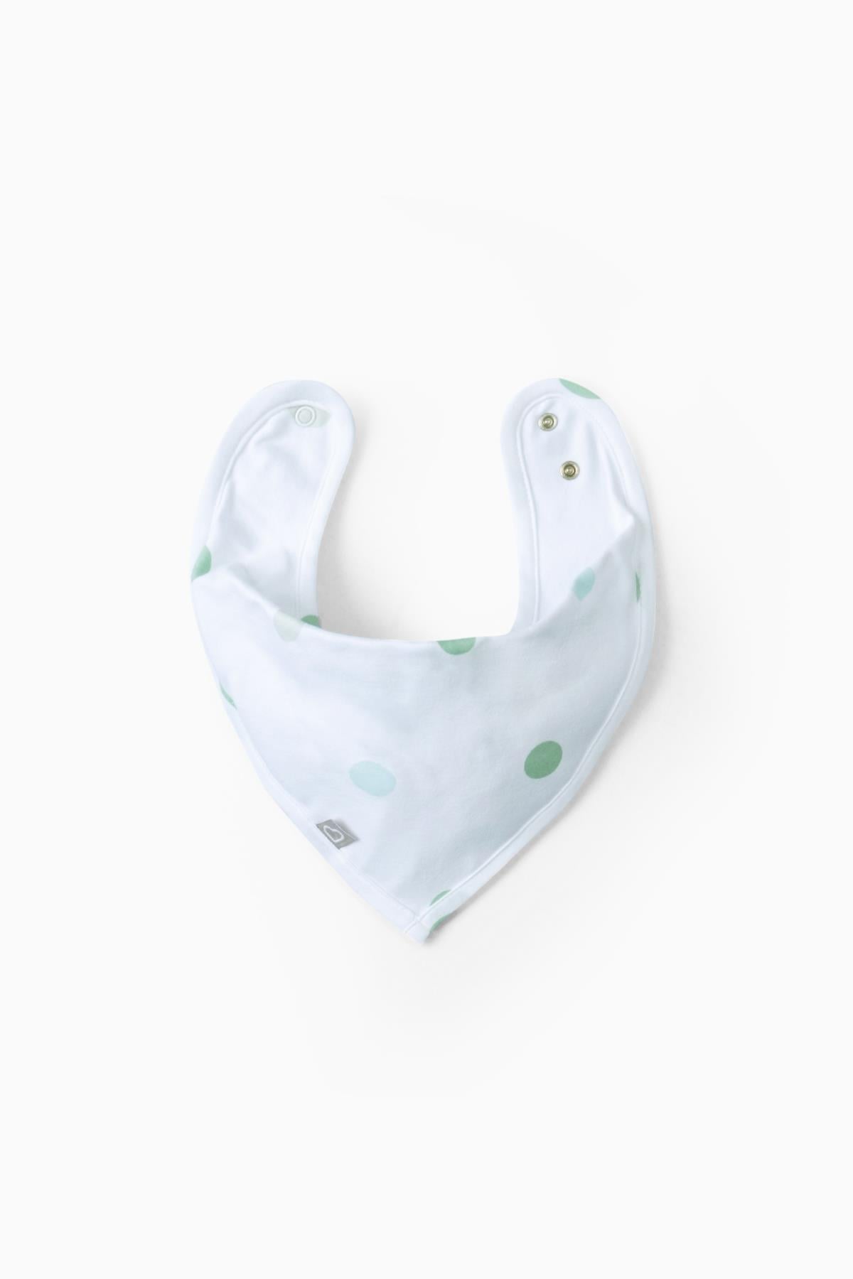 Boumini Bebek Sıvı Geçirmez Fular Bandana Önlük Yeşil Puantiyeler