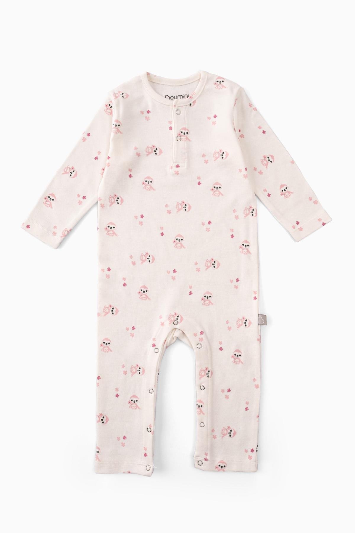 Boumini Bebek Uzun Kollu Çıtçıtlı Tulum Pembe Miskin