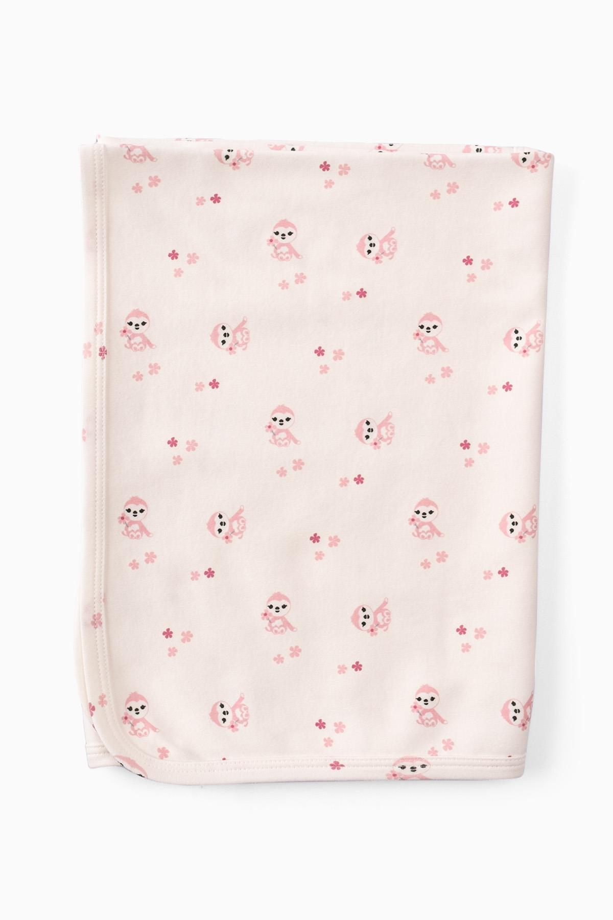 Boumini 80x80 cm %100 Pamuklu Tek Katlı Bebek Kundak Battaniyesi Pembe Miskin