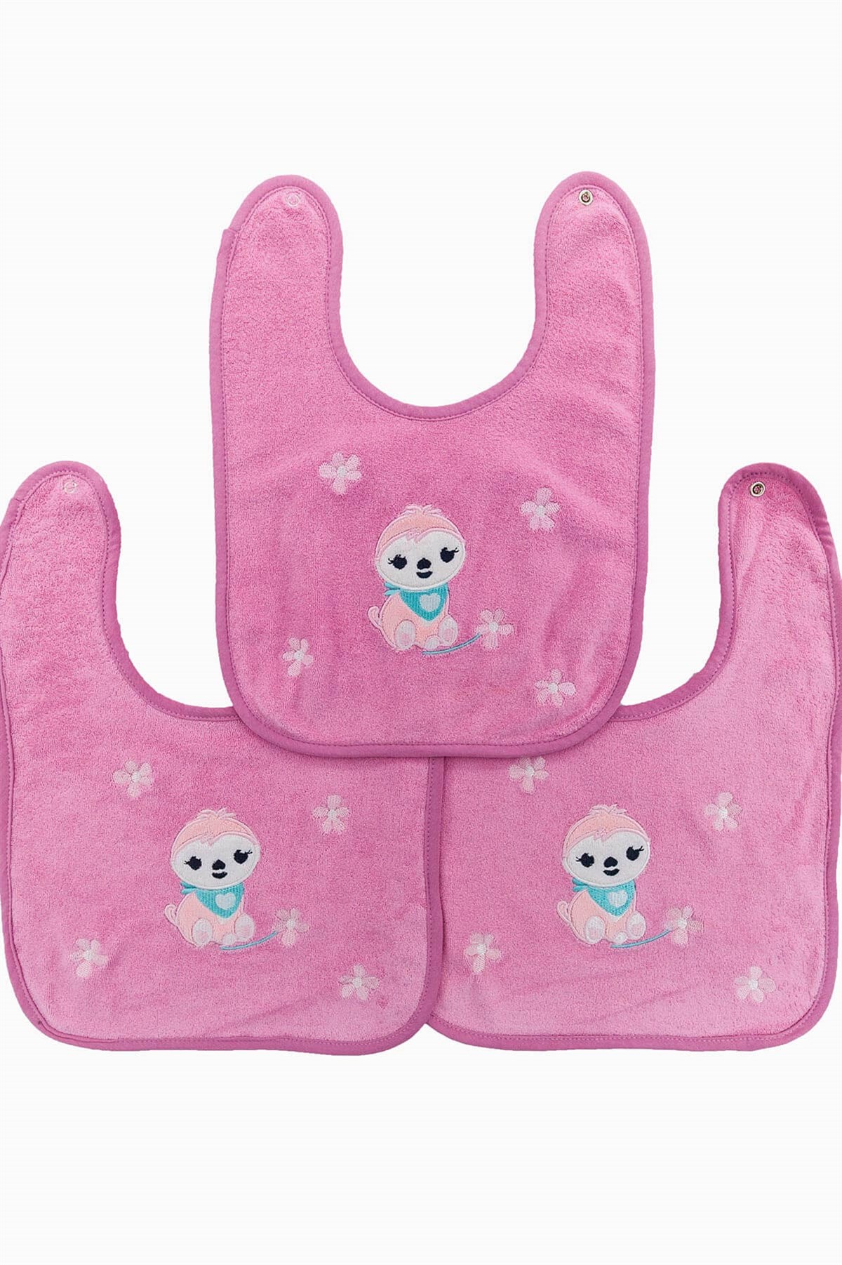 Mama Önlükleri Çift Kat Havlu Mama Önlükleri Tembel Hayvan Pembe Üçlü 25x35cm Uygun Bebe