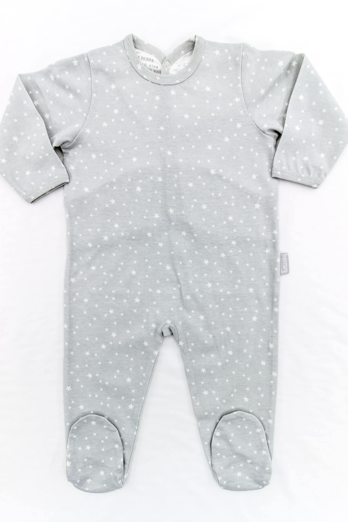 Gri Yıldızlı Arkadan Çıtçıtlı Erkek Bebek Tulumu | Bebek Pijama Tulumu |  Uygunbebe.com