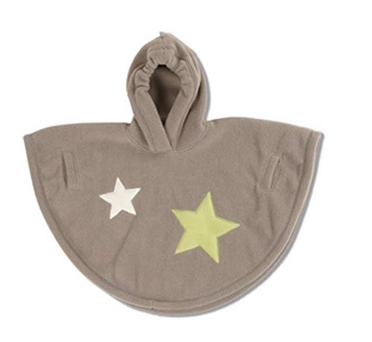 Yıldız Nakışlı Polar Örme Bebek Panço Gri