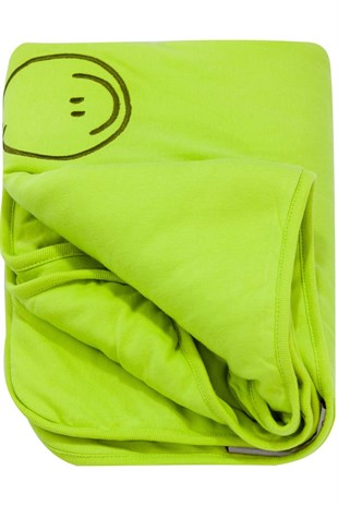 Battaniye Bebek Battaniyesi Elyaflı Pamuklu Emoji Yeşil Uygun Bebe