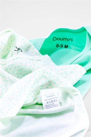 Body&Zıbın Boumini 2'li Kız Bebek Kısa Kollu Body Seti Yapraklar Mint Uygun Bebe