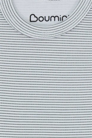 Body&Zıbın Boumini Kısa Kollu Bebek Çıtçıtlı Body Gri Çizgili Zarf Yaka 0-36 ay Boumini