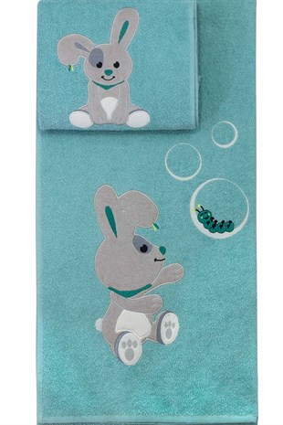 Çocuk Havlu Takımı Banyo Deniz İkili Set Mint Tavşan 70x140 cm + 50x100 cmHavlu & Bornoz Çocuk Havlu Takımı Banyo Deniz İkili Set Mint Tavşan 70x140 cm + 50x100 cm Uygun Bebe