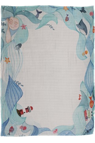 Deniz Kızı Müslin Battaniye 90 x 130 cm, müslin battaniye, anı battaniyesi, hatıra battaniyesi, hikaye battaniyesi, masal battaniyesi, bebek battaniyesi, bebek müslin, bebek müslin battaniye,