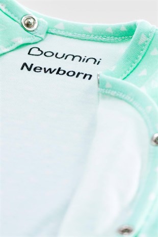 Tulum Boumini Yeni Doğan Patikli Bebek Tulumu Üçgenler Mint Boumini