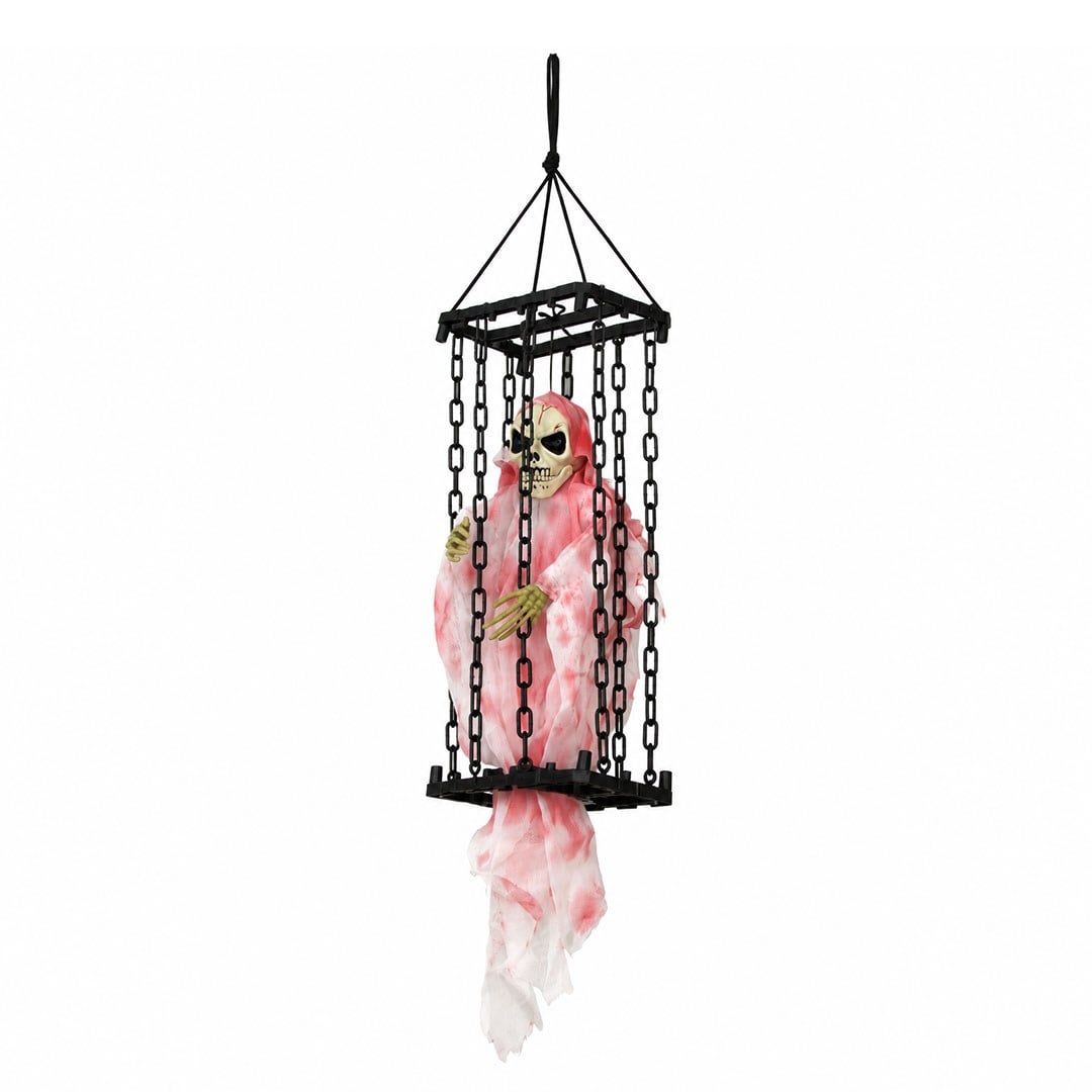 Cadılar Bayramı Asılabilir Kafeste Kuru Kafa Pembe 60 cm