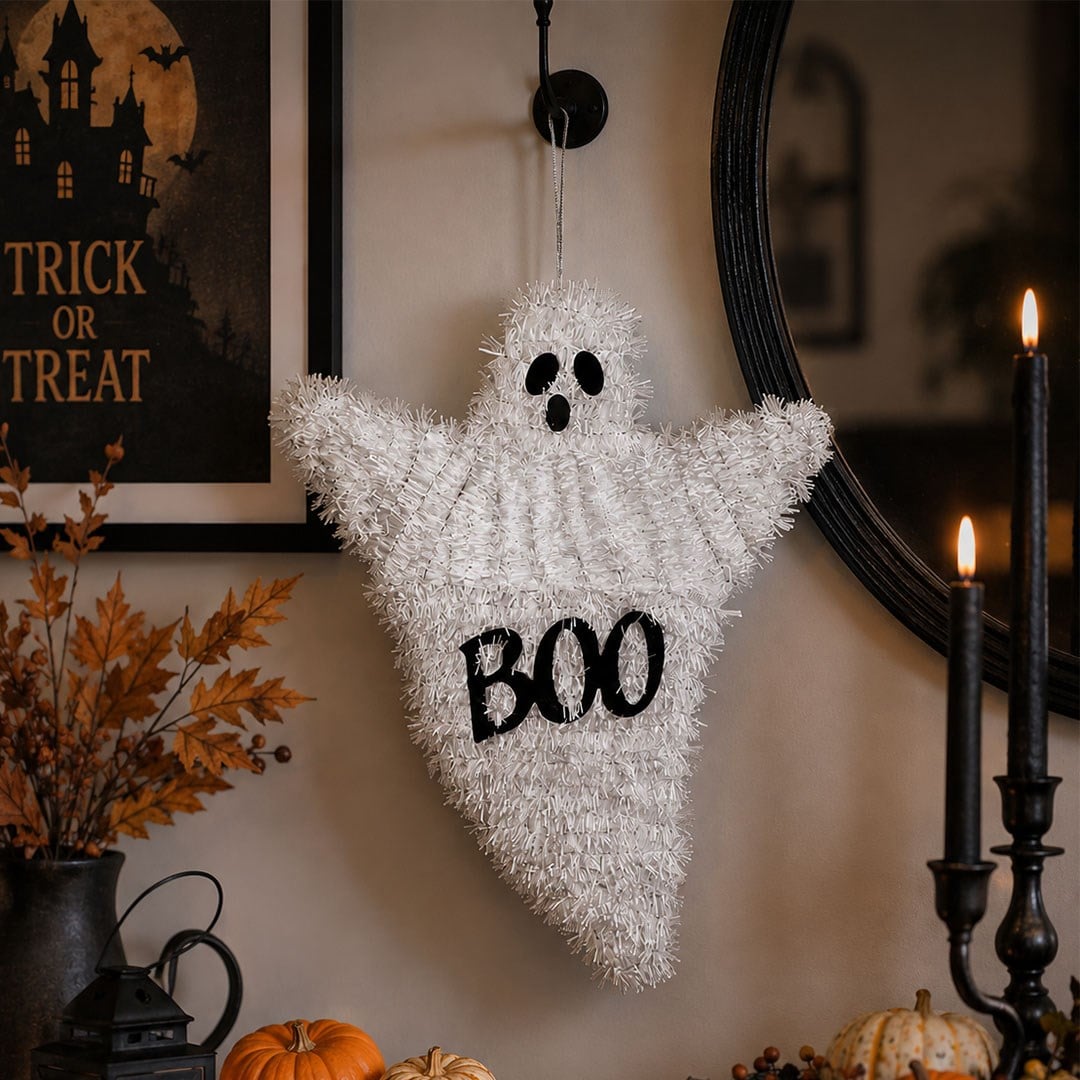 Cadılar Bayramı Süs Hayalet Boo Baskılı Beyaz 45 cm