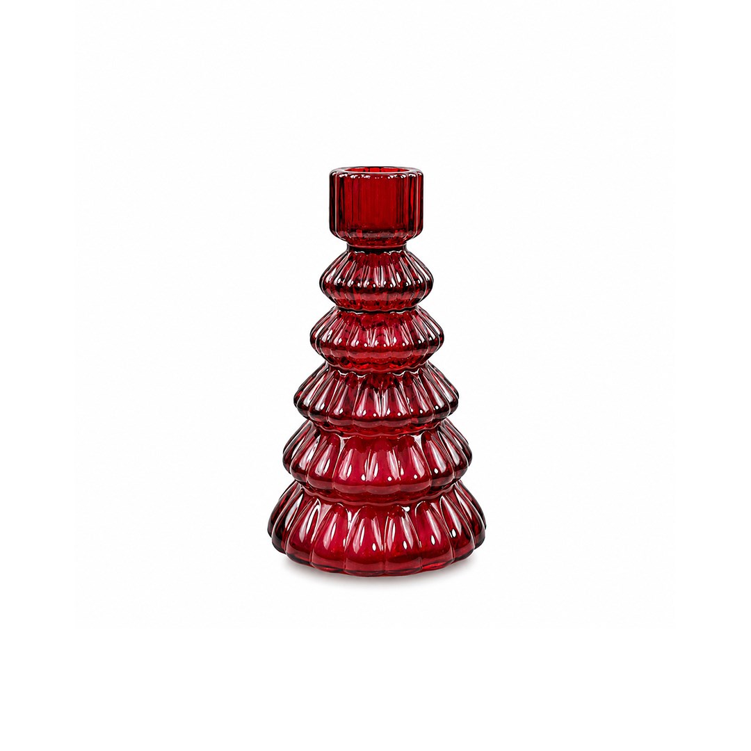 Cam Şamdan Çam Model Mumluk Kırmızı 14 cm