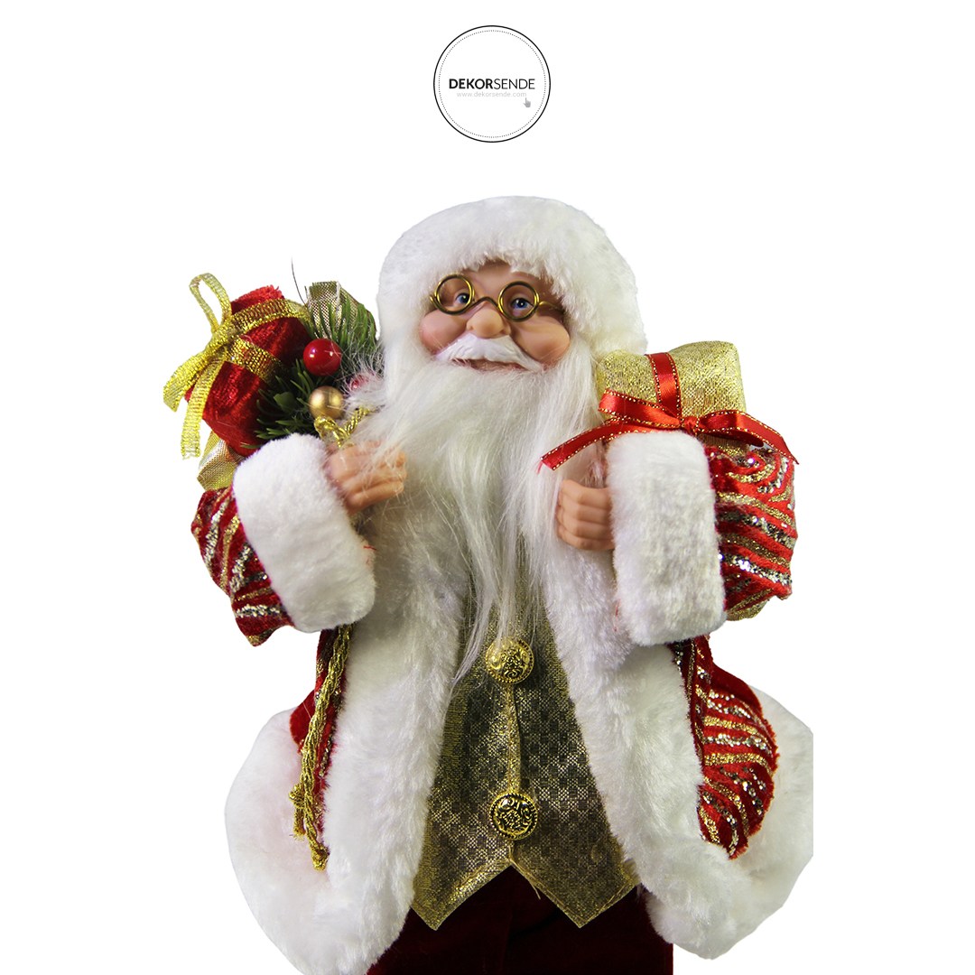 Çizgili Sarı Pullu Noel Baba Kırmızı 30 cm