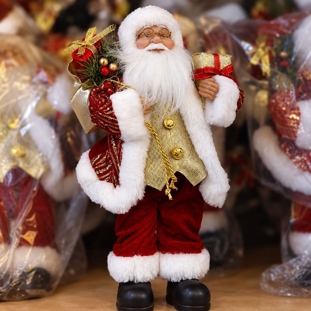 Çizgili Sarı Pullu Noel Baba Kırmızı 30 cm